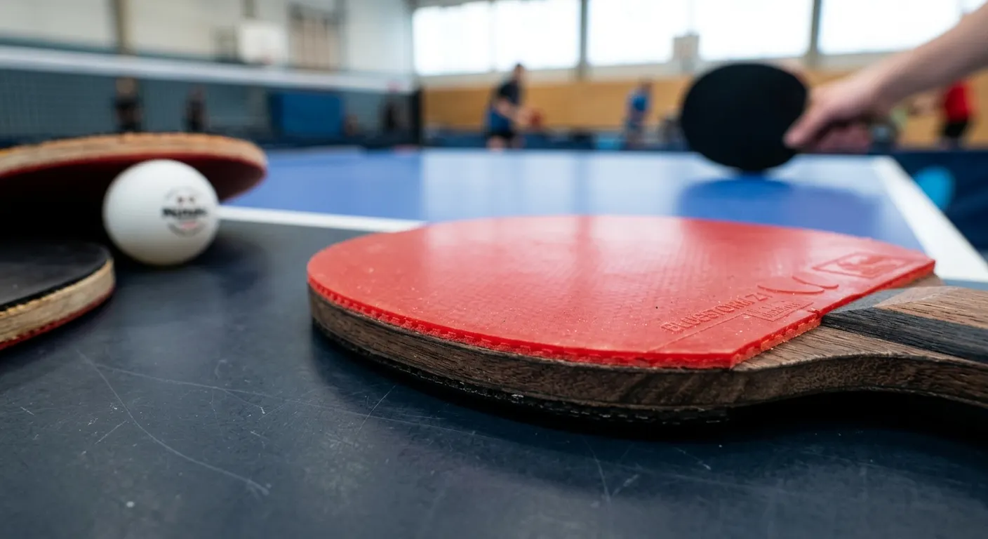 Close-up of table tennis rubber topsheet showing the pip texture
